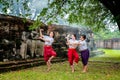 Teacher trainning two beautiful girls dance Thai Thai Khon show