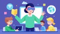 A teacher utilizing virtual reality simulations to engage and teach students with sensory processing disorders.. Vector