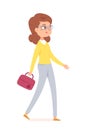 Teacher walking, young woman in glasses holding bag, girl going to work at school Royalty Free Stock Photo