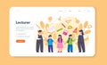 Teacher web banner or landing page. Profesor standing in front