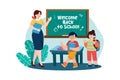 Teacher welcomes students into the class Illustration concept on white background