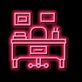 teacher working place neon glow icon illustration