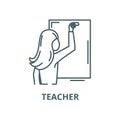 Teacher writes in chalk on a blackboard vector line icon, linear concept, outline sign, symbol