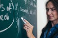 The teacher writes English rules on the blackboard. Learn language Royalty Free Stock Photo