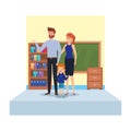 teachers couple with student boy in school classroom Royalty Free Stock Photo