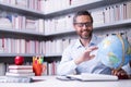 Teachers day. Teacher tutor in school classroom. Knowledge, education. Man with book teaching lesson in class Royalty Free Stock Photo