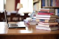 Teachers Essentials. Classroom Desk with Books and Laptop, Facilitating Education