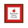 Teachers have CLASS retro cross stitch embroidery on mahogany picture frame Royalty Free Stock Photo