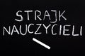 Polish word TEACHERS STRIKE on a chalkboard Royalty Free Stock Photo