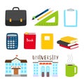 Teachers and students tools icons. Vector subjects for study cartoon collection
