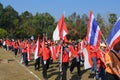 Marching band and students are walking the parade. Royalty Free Stock Photo