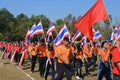 Marching band and students are walking the parade. Royalty Free Stock Photo