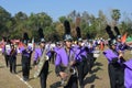 Marching band and students are walking the parade. Royalty Free Stock Photo