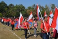 Marching band and students are walking the parade. Royalty Free Stock Photo