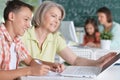 Teachers working with pupils Royalty Free Stock Photo