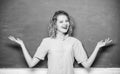 Teaching could be more fun. Woman teacher in front of chalkboard. Teacher explain hard topic. Important information to Royalty Free Stock Photo