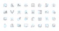 Teaching elements linear icons set. Curriculum, Pedagogy, Classroom, Instruction, Methodology, Assessment, Learning line
