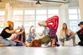 teaching hip-hop movements. skilled and confident dancer dancing hip-hop routine Royalty Free Stock Photo