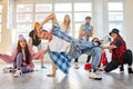 teaching hip-hop movements. skilled and confident dancer dancing hip-hop routine Royalty Free Stock Photo