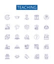 Teaching line icons signs set. Design collection of Instructing, Educating, Tutoring, Guiding, Coaching, Mentoring