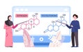 Teaching molecule of estrogen as a woman hormone molecule of testosteron as man hormone modern flat color background