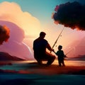 A Nostalgic Father\'s Day Image of a Dad and His Son Fishing Together