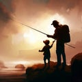 A Nostalgic Father\'s Day Image of a Dad and His Son Fishing Together Royalty Free Stock Photo