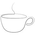 Steaming teacup continuous line. One line tea or coffee cup with a steam vector illustration. Royalty Free Stock Photo