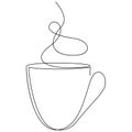 Steaming teacup continuous line. One line tea or coffee cup with a steam vector illustration. Royalty Free Stock Photo