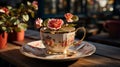 A teacup with flowers in it