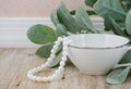 Teacup with Pearls and Lambs Ear Royalty Free Stock Photo