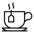 Teacup with teabag icon, outline style