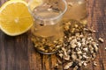 Teaglass with yellowhead root tea Royalty Free Stock Photo