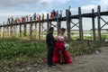 Teak bridge and newly-weds Royalty Free Stock Photo