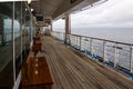 Teak lined Promenade Deck of modern cruise ship. Royalty Free Stock Photo