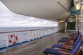 Teak lined Promenade Deck of modern cruise ship Royalty Free Stock Photo