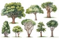 Teak Tree Forest: A Collection of Hand-Drawn Watercolor Trees .