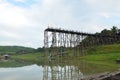 Teak wood bridge destroy by force of water in Thailand Royalty Free Stock Photo