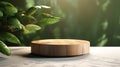 Teak wooden round smooth beautiful grain podium table. Generative AI