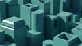 Teal abstract geometric cityscape with minimalist cubic and cylindrical forms Royalty Free Stock Photo