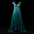 Teal Accented Long Dress: Hyper Realistic Nightgown In Neoclassical Style