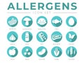 Teal Allergens Icon Set. Allergens, Mushroom, Shellfish, Fish, Egg, Garlic, Milk, Soy Red Meat, Celery, Fruit, Seed, Legume and Royalty Free Stock Photo