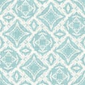 Teal aqua white vibrant watercolor batik azulejos tile background. Seamless coastal blur linen effect geometric mosaic