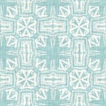 Teal aqua white vibrant watercolor batik azulejos tile background. Seamless coastal blur linen effect geometric mosaic