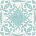 Teal aqua white vibrant watercolor batik azulejos tile background. Seamless coastal blur linen effect geometric mosaic