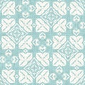 Teal aqua white vibrant watercolor batik azulejos tile background. Seamless coastal blur linen effect geometric mosaic