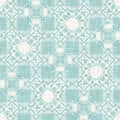 Teal aqua white vibrant watercolor batik azulejos tile background. Seamless coastal blur linen effect geometric mosaic