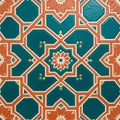 A teal background with orange and white floral elements outlined by red Royalty Free Stock Photo