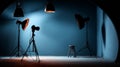 On a teal background, a studio lighting panel is mounted on an adjustable stand Royalty Free Stock Photo