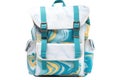 teal backpack with padded straps, threequarter view, white